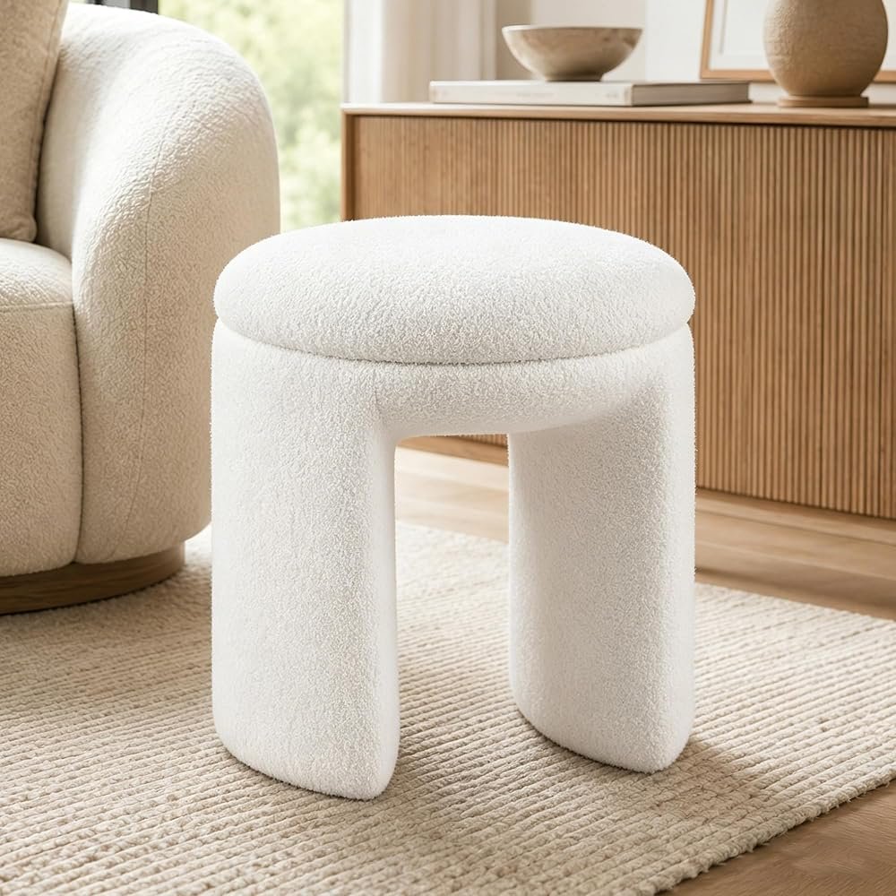 Round Ottoman Stool — Beige