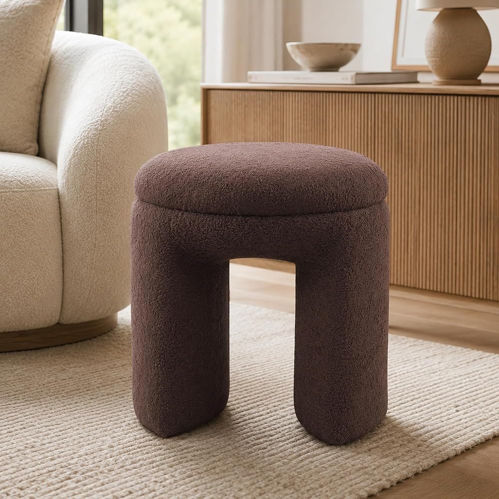 Round Ottoman Stool — Brown